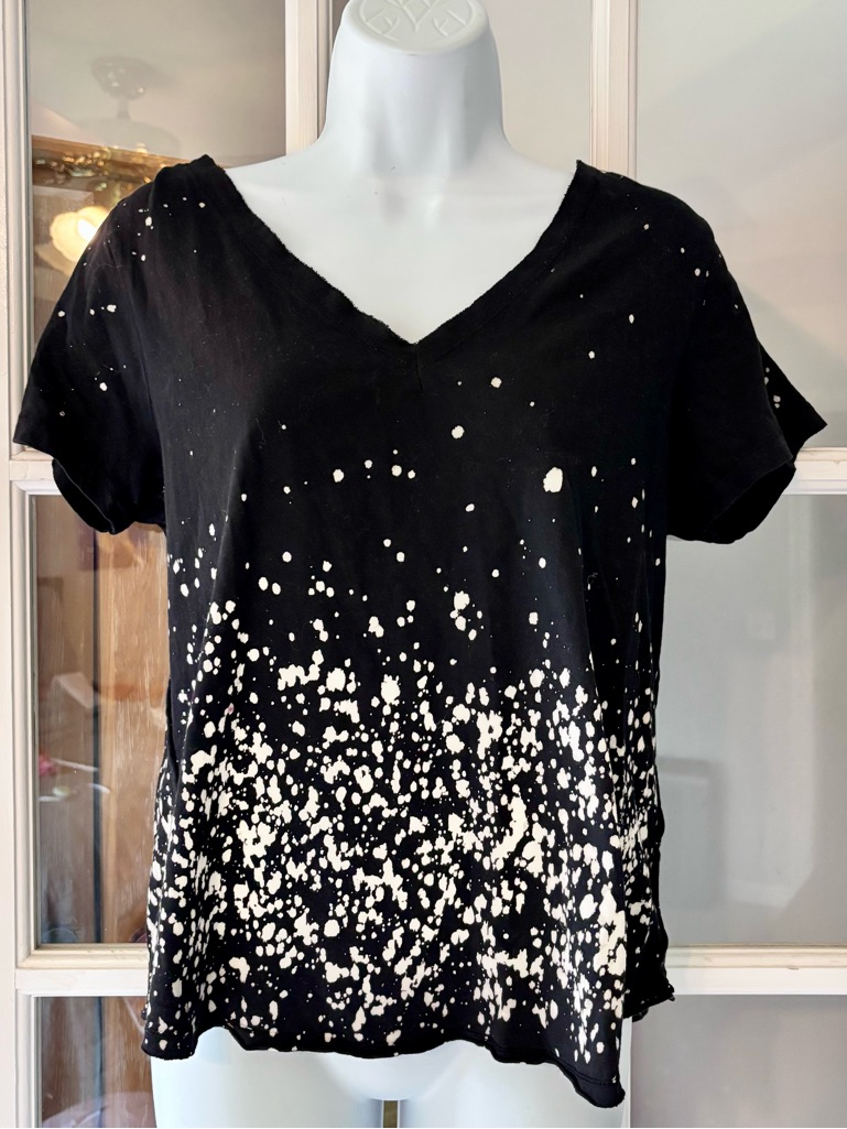 Anthropologie Pilcro Black Splatter V-Neck Short Sleeve Cotton Top Nwt Small
